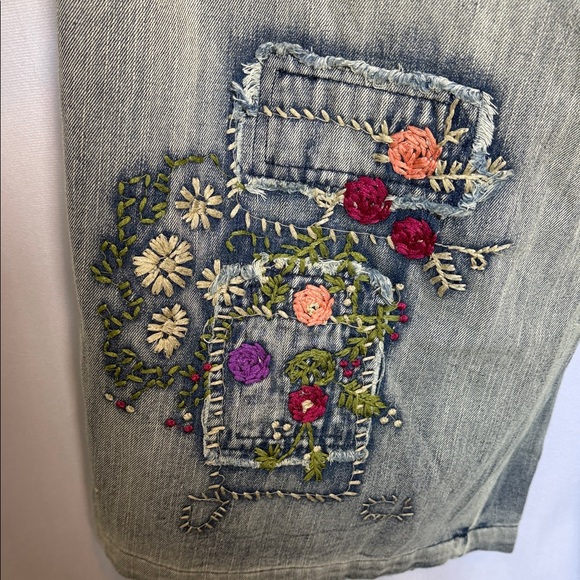 NWT Blue Velvet Wildflower Roads Embroidered Denim Overalls Size L Boho Vintage - Picture 5 of 16